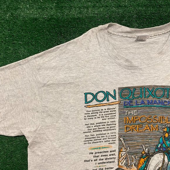Vintage 90s Don Quixote Book Quote Grunge Single Stitch Tee - Picture 2 of 11